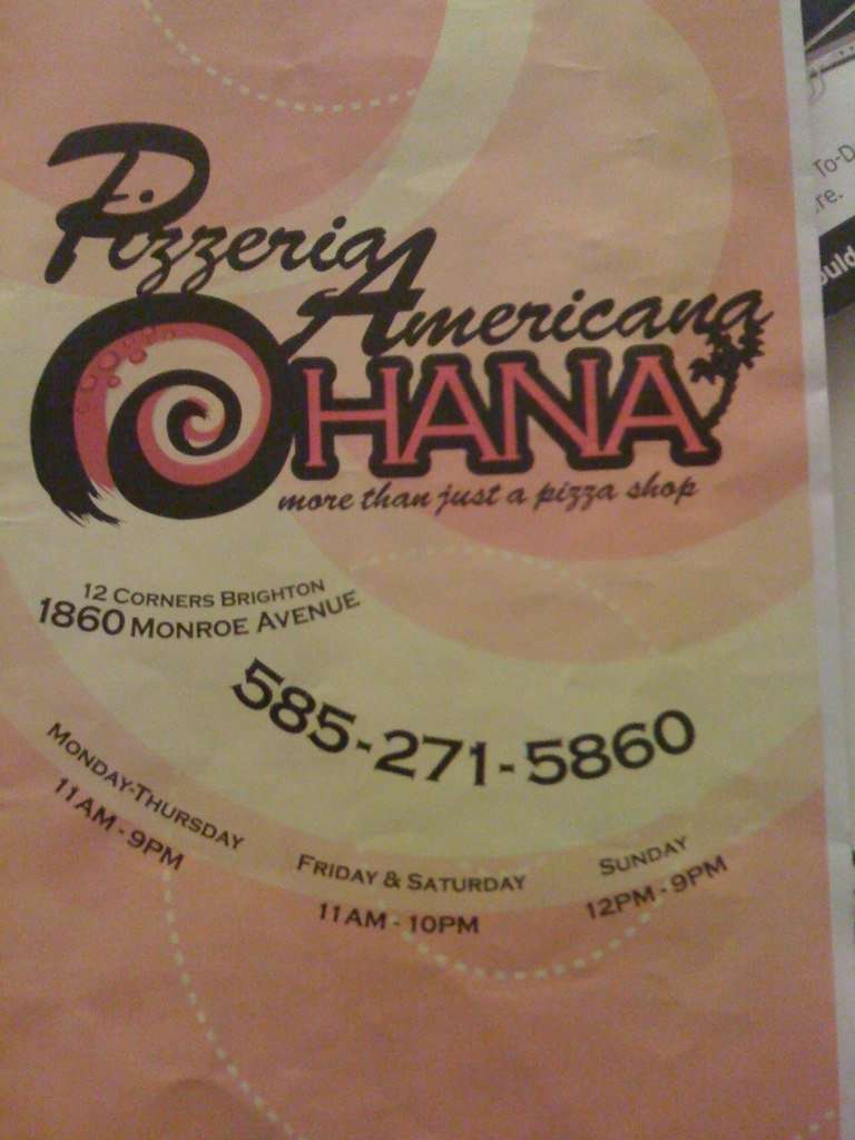 Carta de Pizzeria Americana