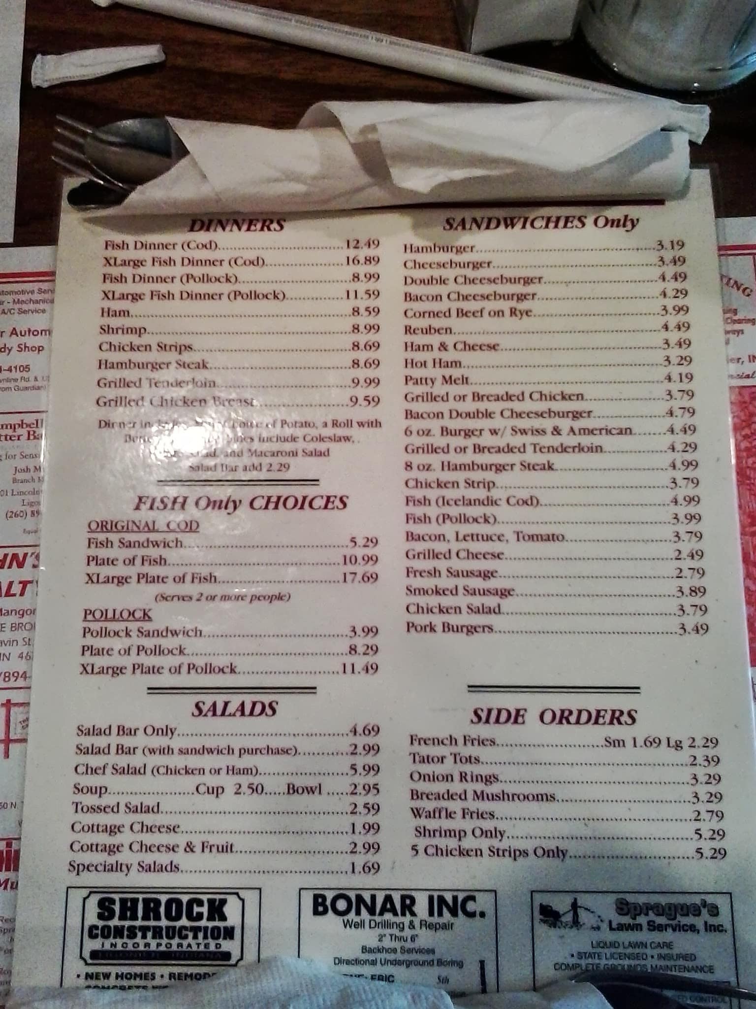 Menu at Charger House restaurant, Ligonier, 111 US6E