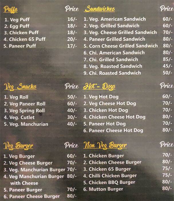 Menu at Bakers Corner, Hyderabad, Opposite Meraj Hotel