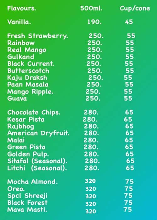 Menu of Shreeji Ice Cream, Dhanori, Pune