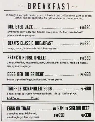 Frank & Dean Menu, Menu For Frank & Dean, Bonifacio Global City, Taguig 