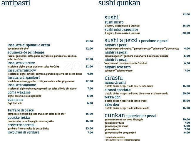 Menu di nu-cube 