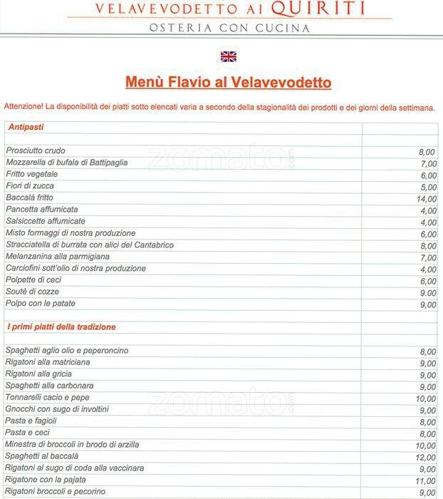 Flavio Al Velavevodetto Menu Menu For Flavio Al Velavevodetto Testaccio Roma