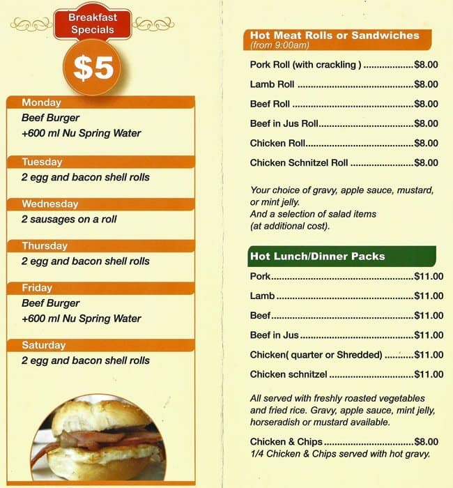 Menu at Gas Spit Roast Carvery fast food, Hawthorn
