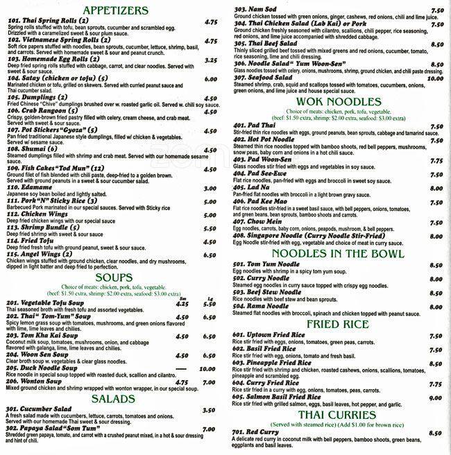 Thai Uptown Menu, Menu for Thai Uptown, Uptown, Chicago Urbanspoon/Zomato