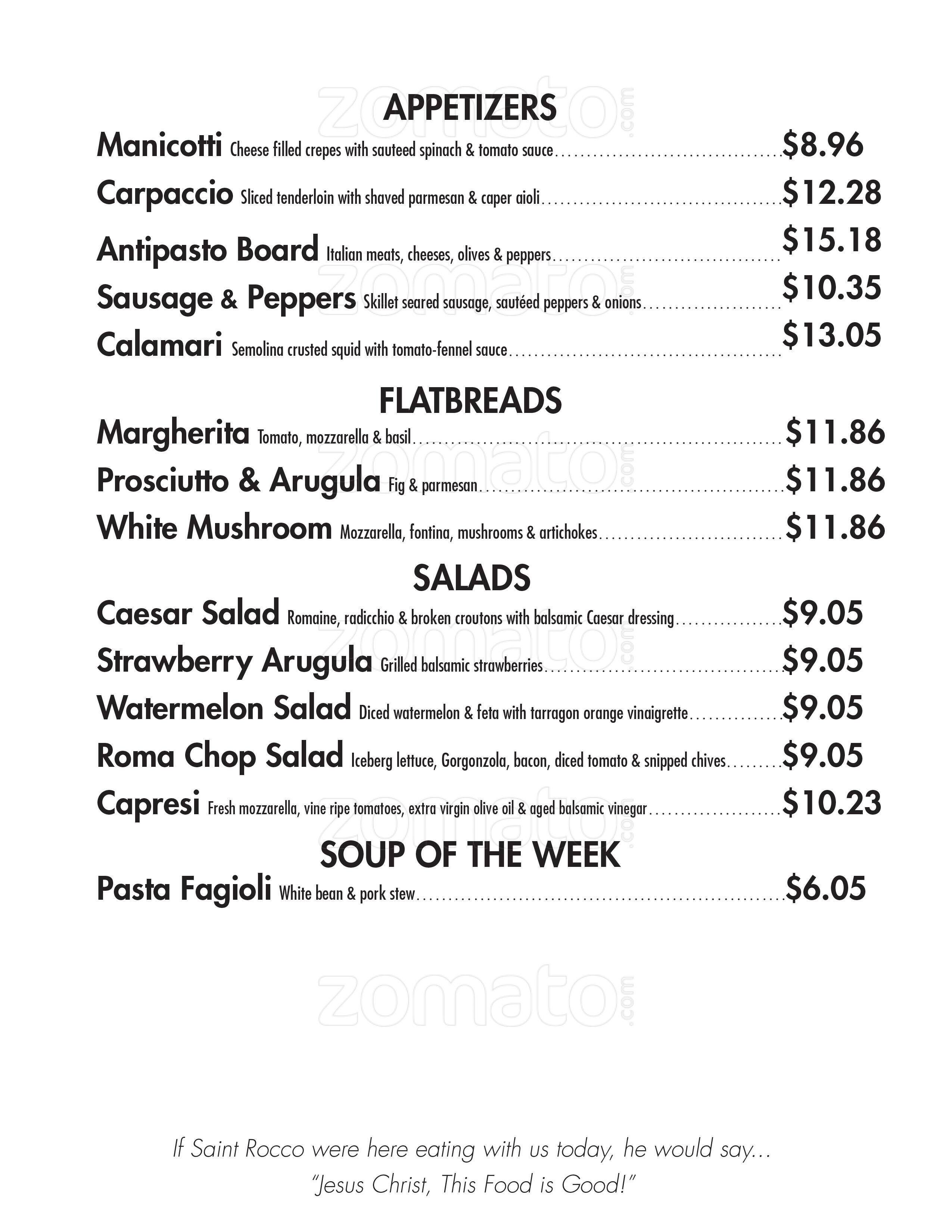Saint Rocco's Menu, Menu untuk Saint Rocco's, Trinity Groves, Dallas