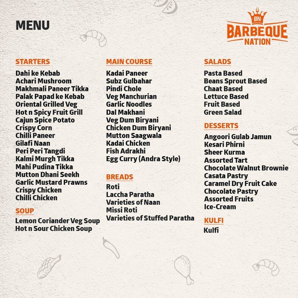 Barbeque Nation Menu Menu For Barbeque Nation Fraser Road Area Patna