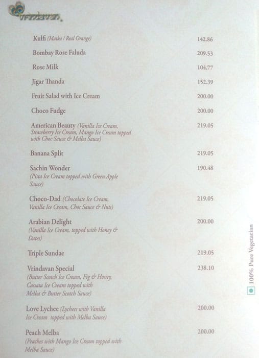 Vrindavan Restaurant menu