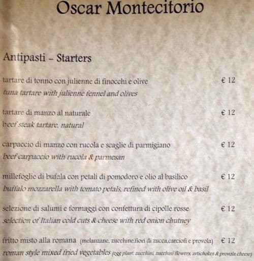 Menu di Osteria Oscar 