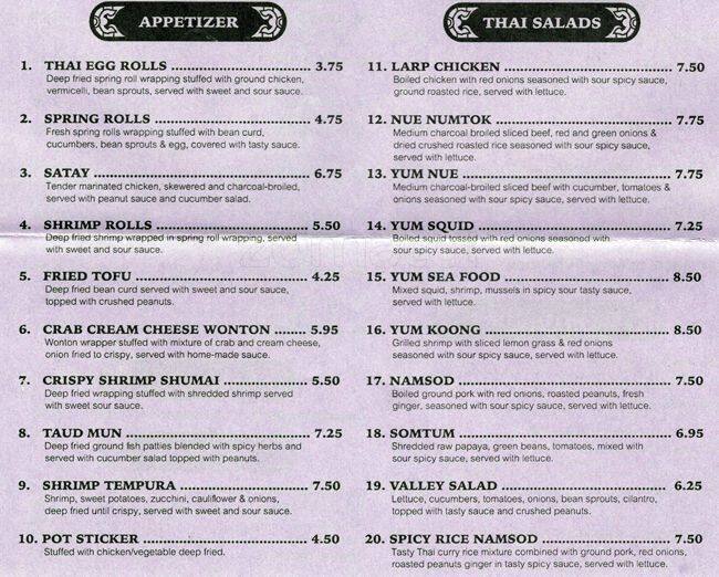 Thai Valley Menu, Menu for Thai Valley, Albany Park, Chicago