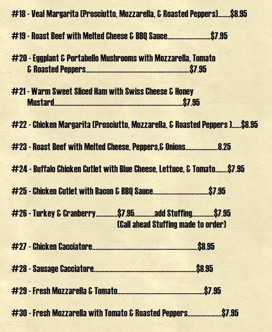 Menu at North End Style Deli, Norwood