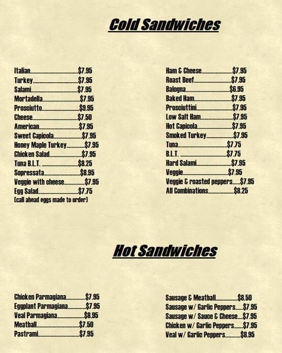 Menu at North End Style Deli, Norwood