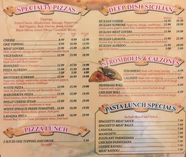 Menu at Little Brother's Pizza pizzeria, Burleson