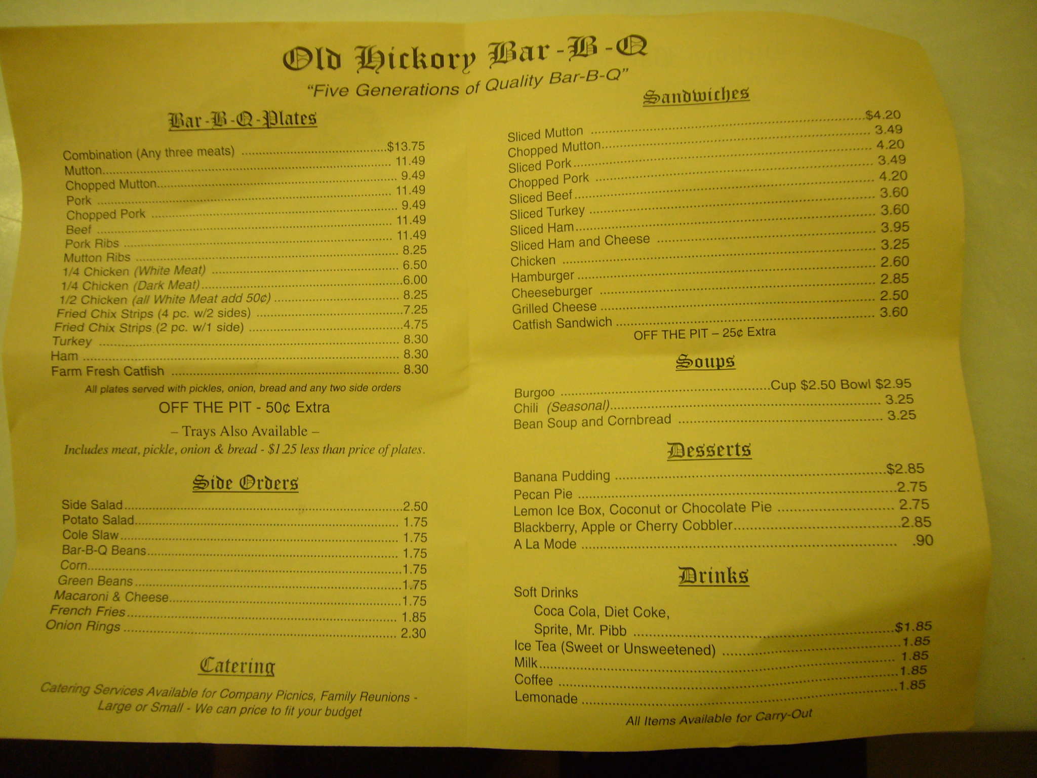 Old Hickory Bar B Que Menu Menu For Old Hickory Bar B Que Owensboro Owensboro