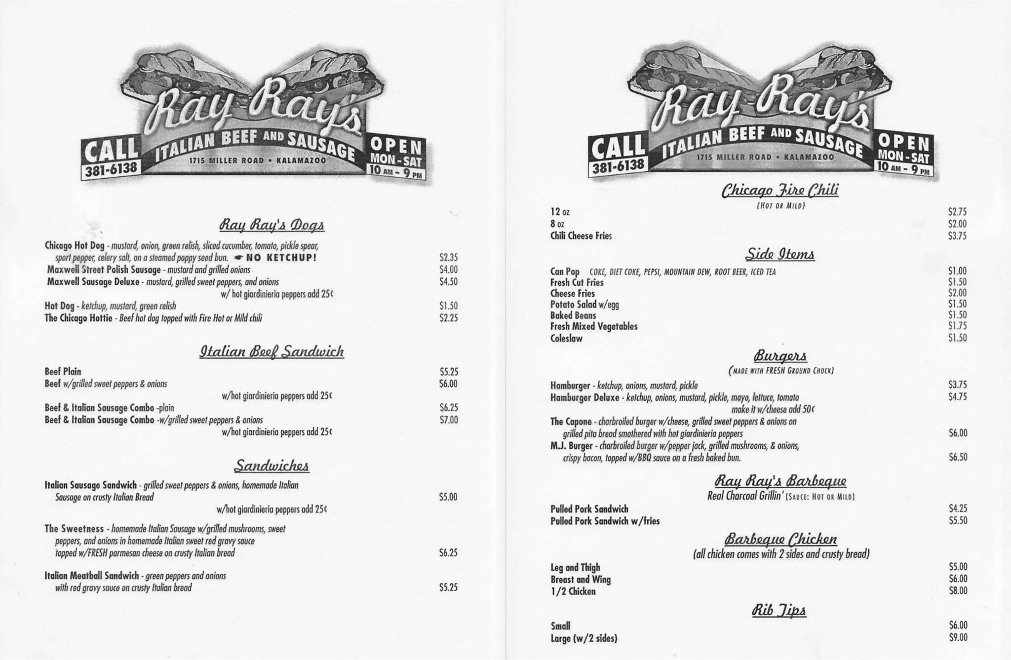 Ray Ray's Italian Beef & Sausage Menu Urbanspoon/Zomato