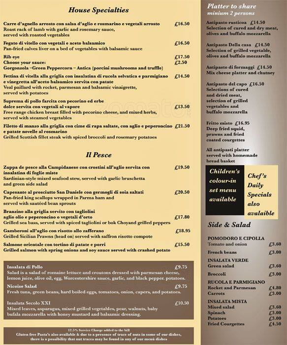 Secolo XXI menu
