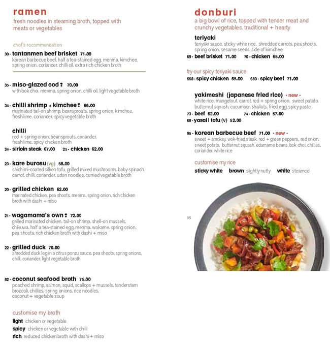 Menu At Wagamama Restaurant, Dubai, Dubai Mall