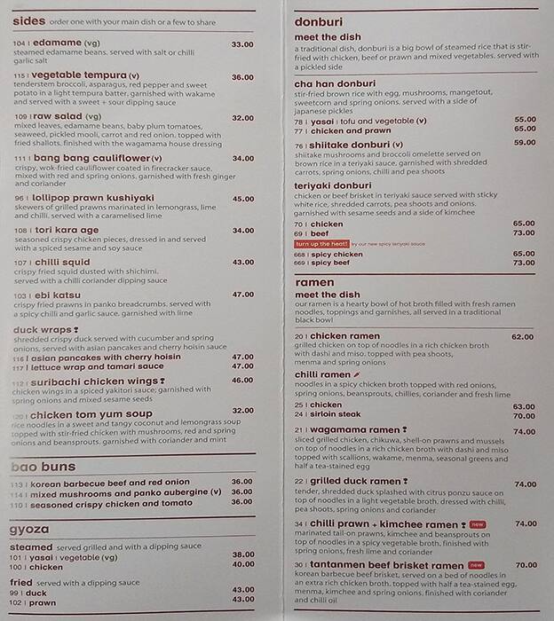 Wagamama Crowne Plaza Dubai Menu