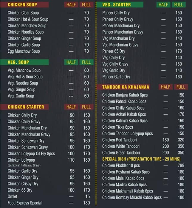 Menu of Food Express, Mulund West, Mumbai