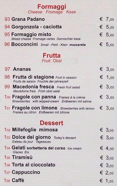 Menu di Trattoria Giovanni 