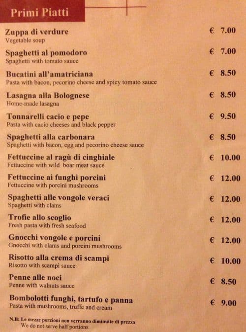 Menu di Hostaria Al Boschetto 