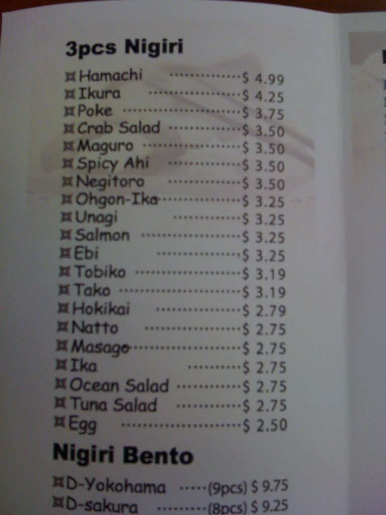 Ninja Sushi Menu, Menu for Ninja Sushi, Fort Shafter, Rest of Hawaii ...