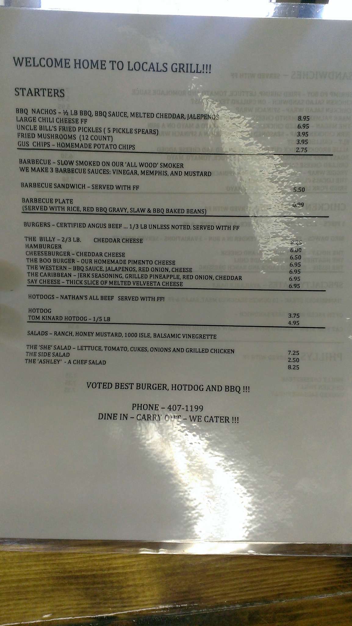 Menu at Locals Grill BBQ, Florence