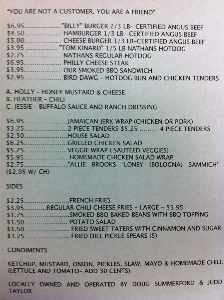 Menu at Locals Grill BBQ, Florence