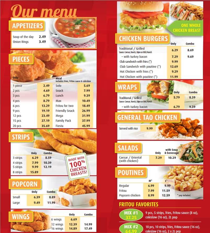 Menu at Fritou Chicken and Valley Pizza restaurant, Regina, Albert St