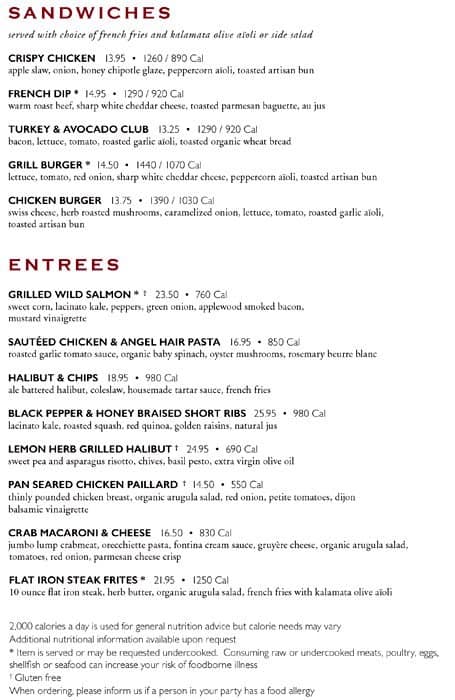Menu at Nordstrom Grill pub &amp; bar, Beachwood