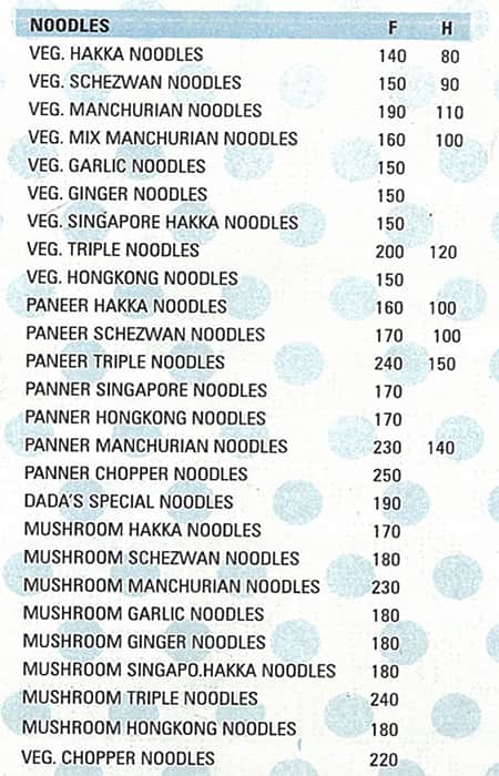 Menu of Dada's Kitchen Chinese And Multicuisine, Malad East, Mumbai