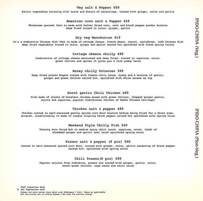 Menu of The Weekend Wine & More, Hajipur, Noida