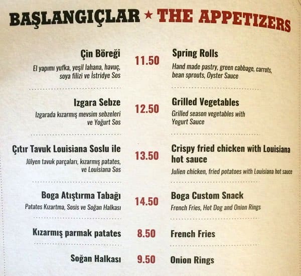 Menu at La Boga, Istanbul, Moda Cd. 48/A