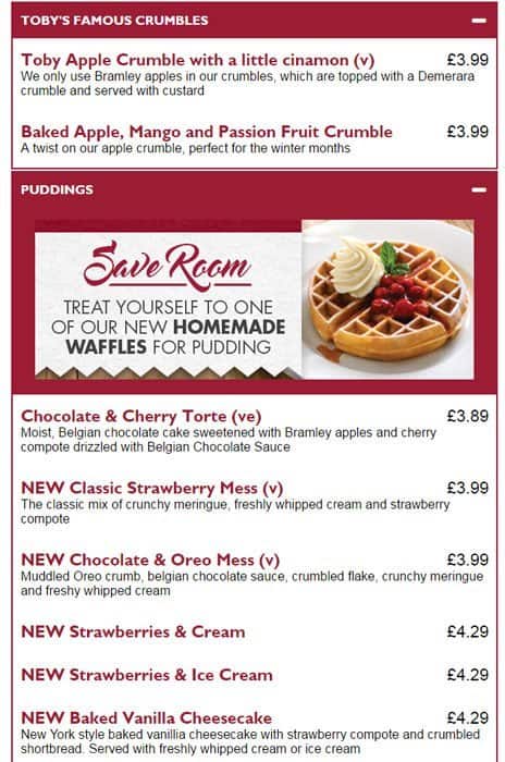 Saturday Toby Menu Menu at Toby Carvery pub & bar, London, Whitewebbs Ln