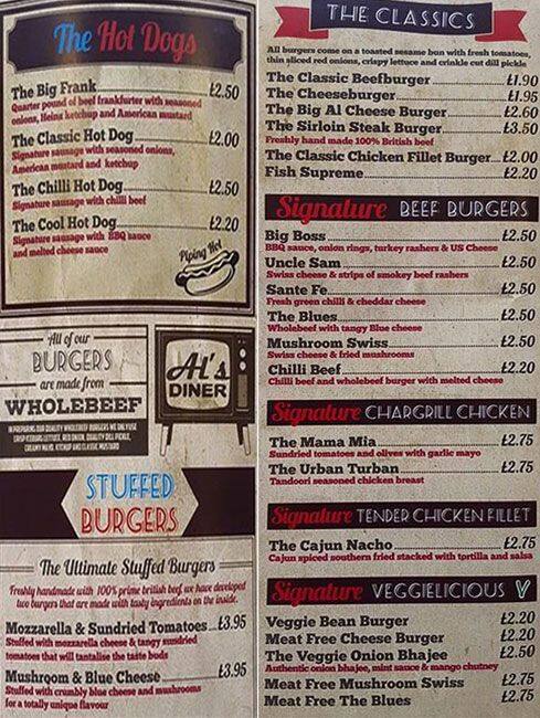 Al S Diner Menu Menu For Al S Diner King S Heath Birmingham