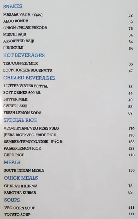 Shree Venkateshwara Coffee Shop menu