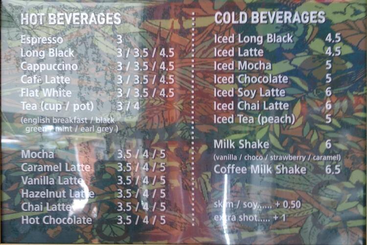 Carta de Fusion Cafe Eat