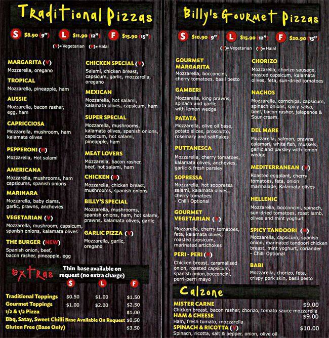 Billy's Pizza Joint Menu, Menu for Billy's Pizza Joint, Abbotsford