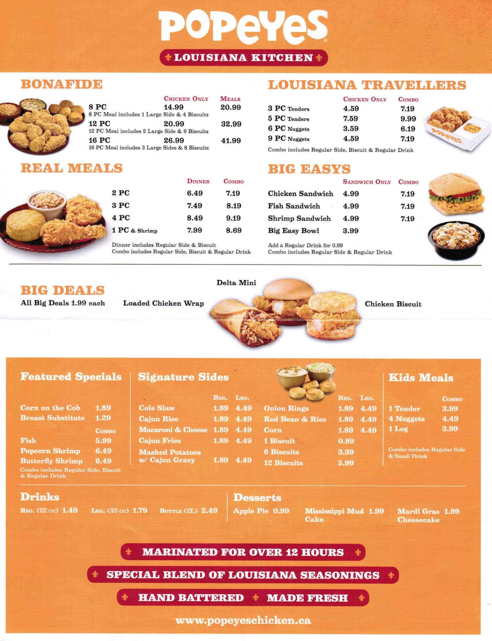 Menu at Popeyes Louisiana Kitchen restaurant, Guelph, 35 Harvard Rd 14