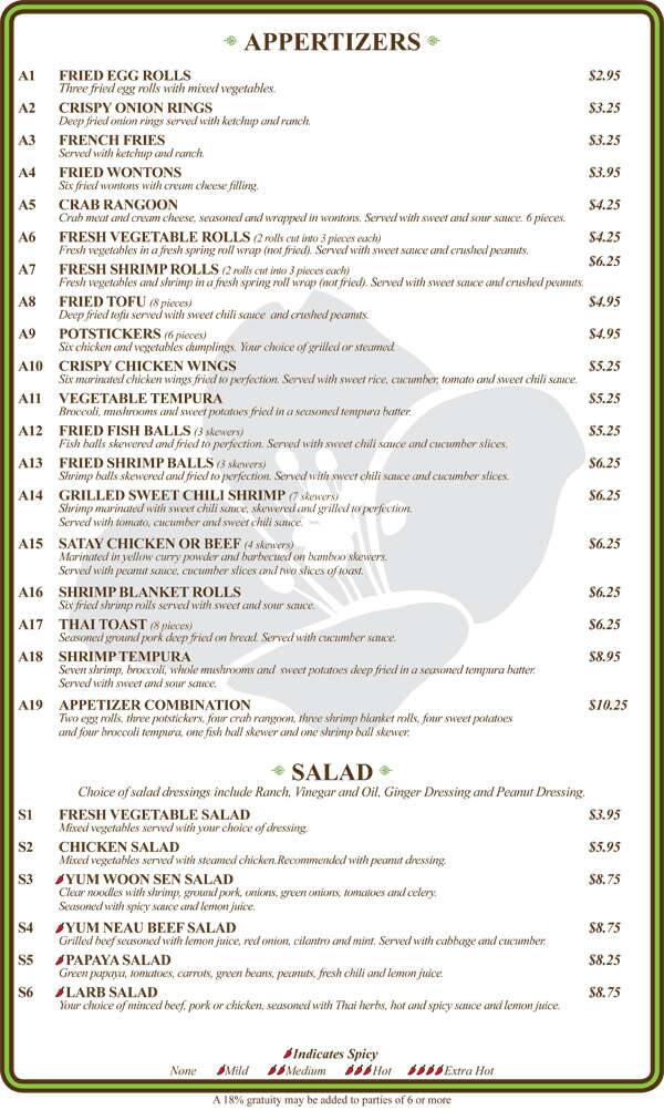 Royal Jasmine Thai Restaurant Menu Urbanspoon/Zomato