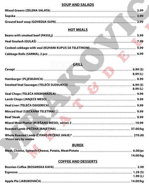 Mrakovic Meat And Deli Menu, Menu for Mrakovic Meat And Deli, Etobicoke