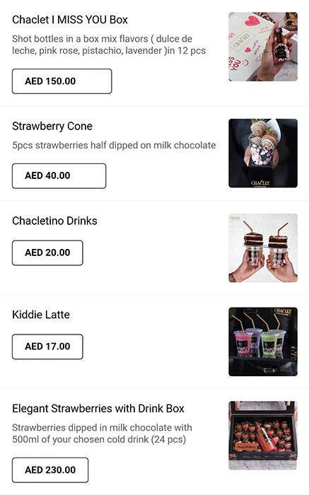 Menu at Chaclet Emirati Chocolatier cafe, Al Ain