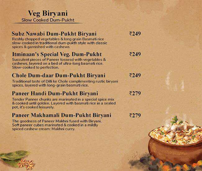 Itminaan Matka Biryani - Slow Cooked menu