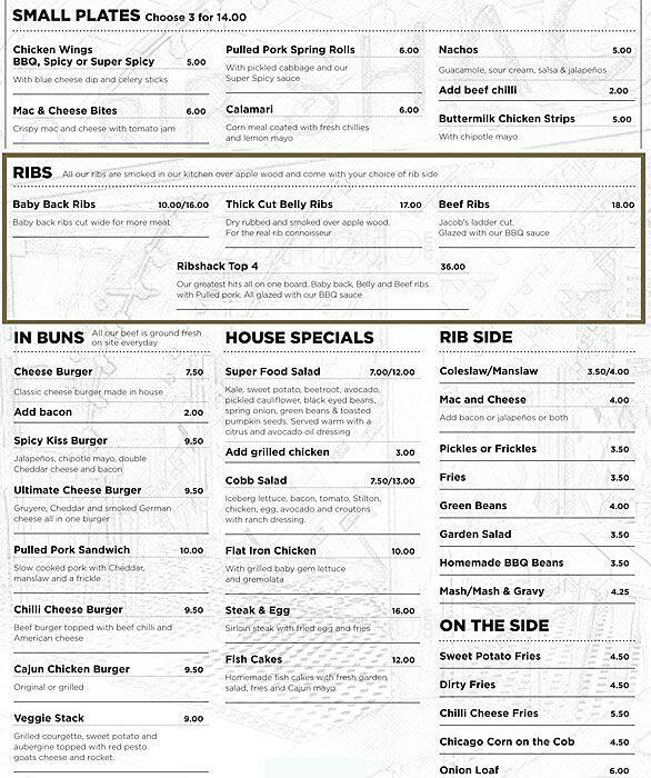 Chicago Rib Shack menu
