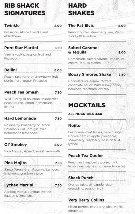Chicago Rib Shack menu