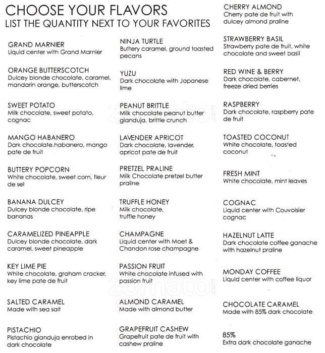 Kate Weiser Chocolate Menu, Menu for Kate Weiser Chocolate, Trinity Groves, Dallas Urbanspoon
