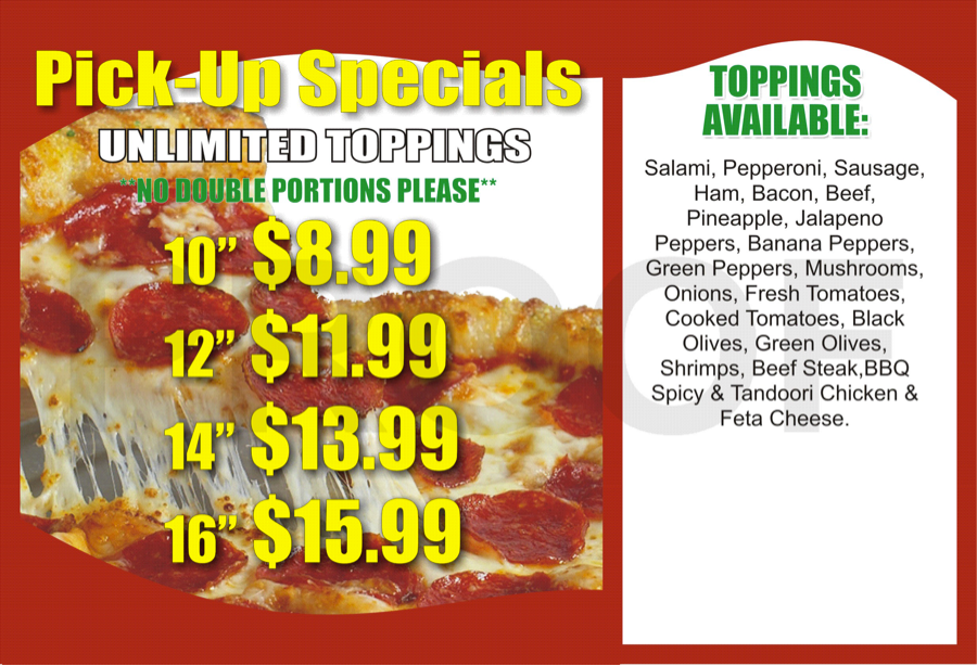 Menu at Canadian Pizza Unlimited & Donair pizzeria, Calgary