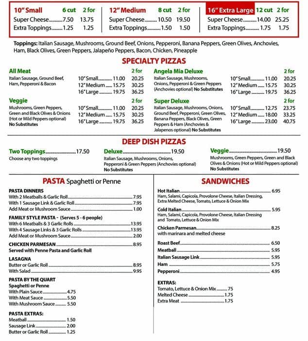 Angela Mia Pizza Menu, Menu for Angela Mia Pizza, Highland Heights