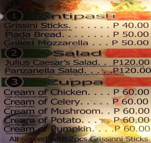 La Piadina Menu, Menu for La Piadina, Tomas Morato, Quezon City