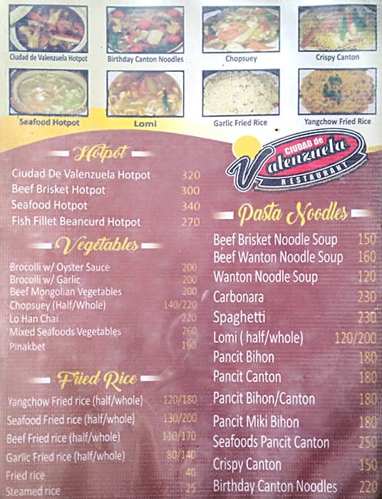 Menu At Ciudad De Valenzuela Restaurant, Valenzuela